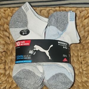 Puma Women's No-Show Athletic Socks - White, Light Blue & Gray (10 Pack)